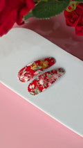 Red Floral Fabric Snap Hair Clips for Girls