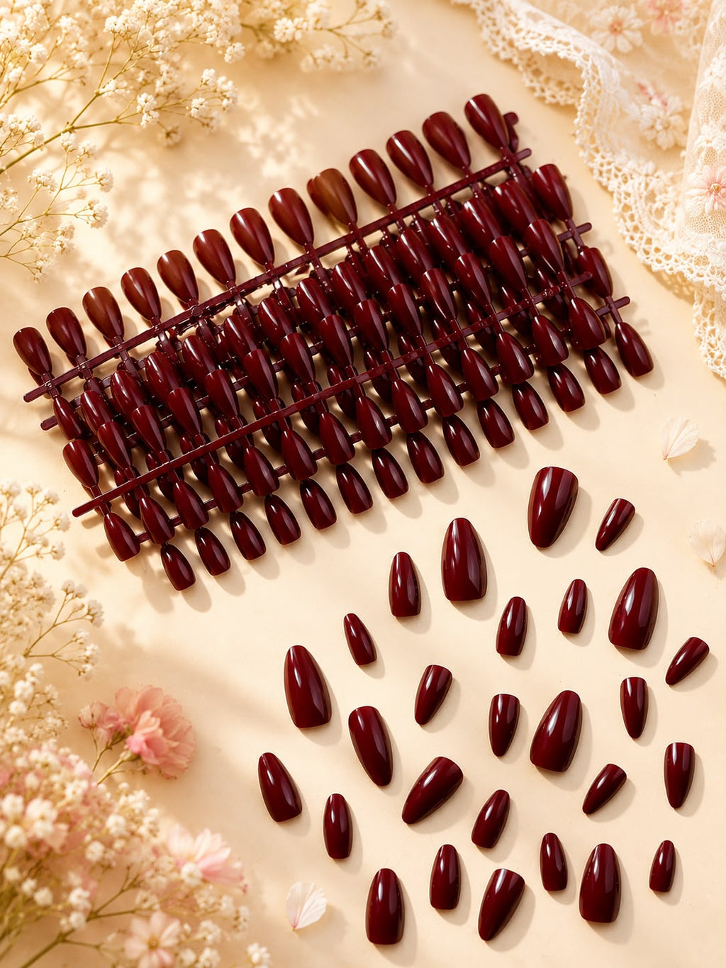 Glossy Burgundy Stiletto Press-On Nails | Solid Color Fake Nails