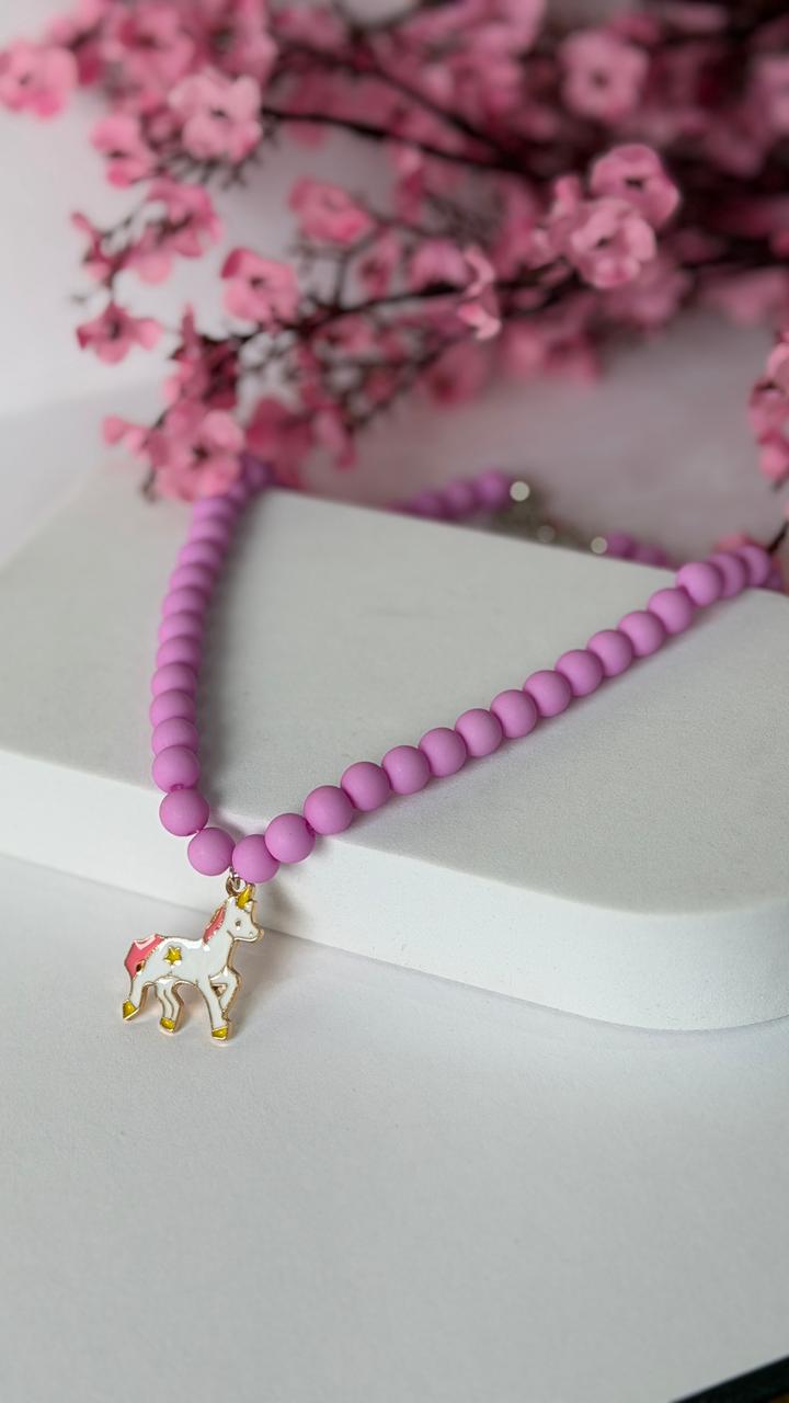 Pink Beaded Unicorn Pendant Necklace for Girls