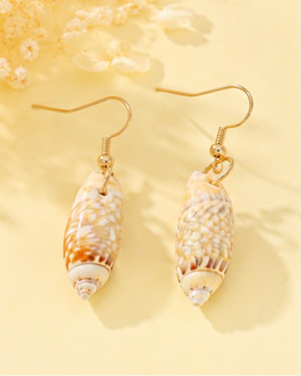 Natural Seashell Drop Earrings – Boho Spiral Shell Dangles