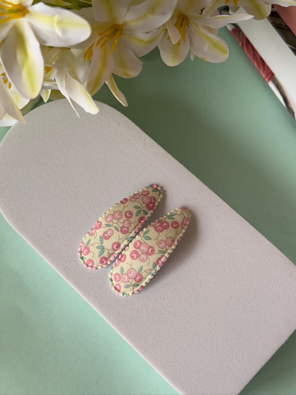Cherry Blossom Fabric Snap Hair Clips