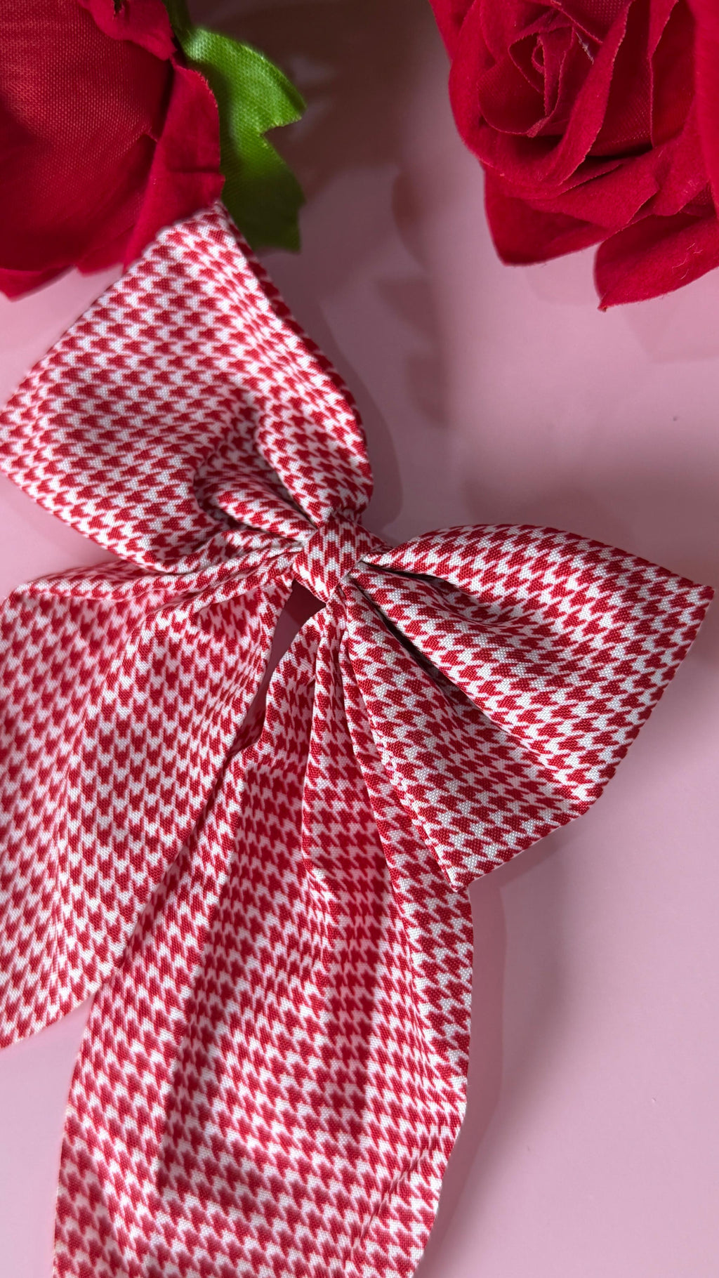 Girls Red Houndstooth Hair Bow