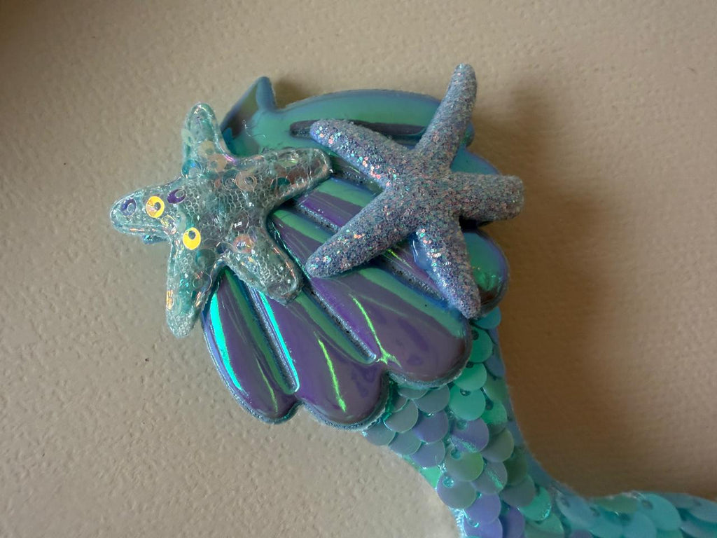 Mermaid Tail Hair Clip for Girls | Sequin Starfish Shell Barrette | Iridescent Ocean Hair Accessory