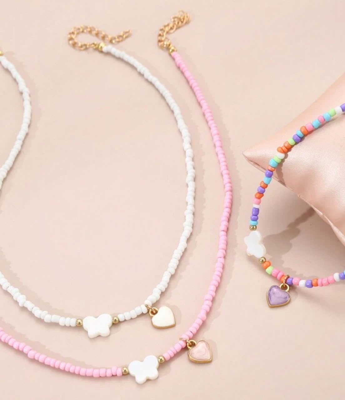 Colorful Beaded Butterfly &amp; Heart Charm Necklaces