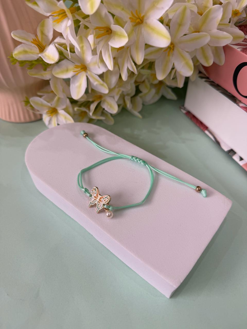 Mint Green Enamel Butterfly Cord Bracelet