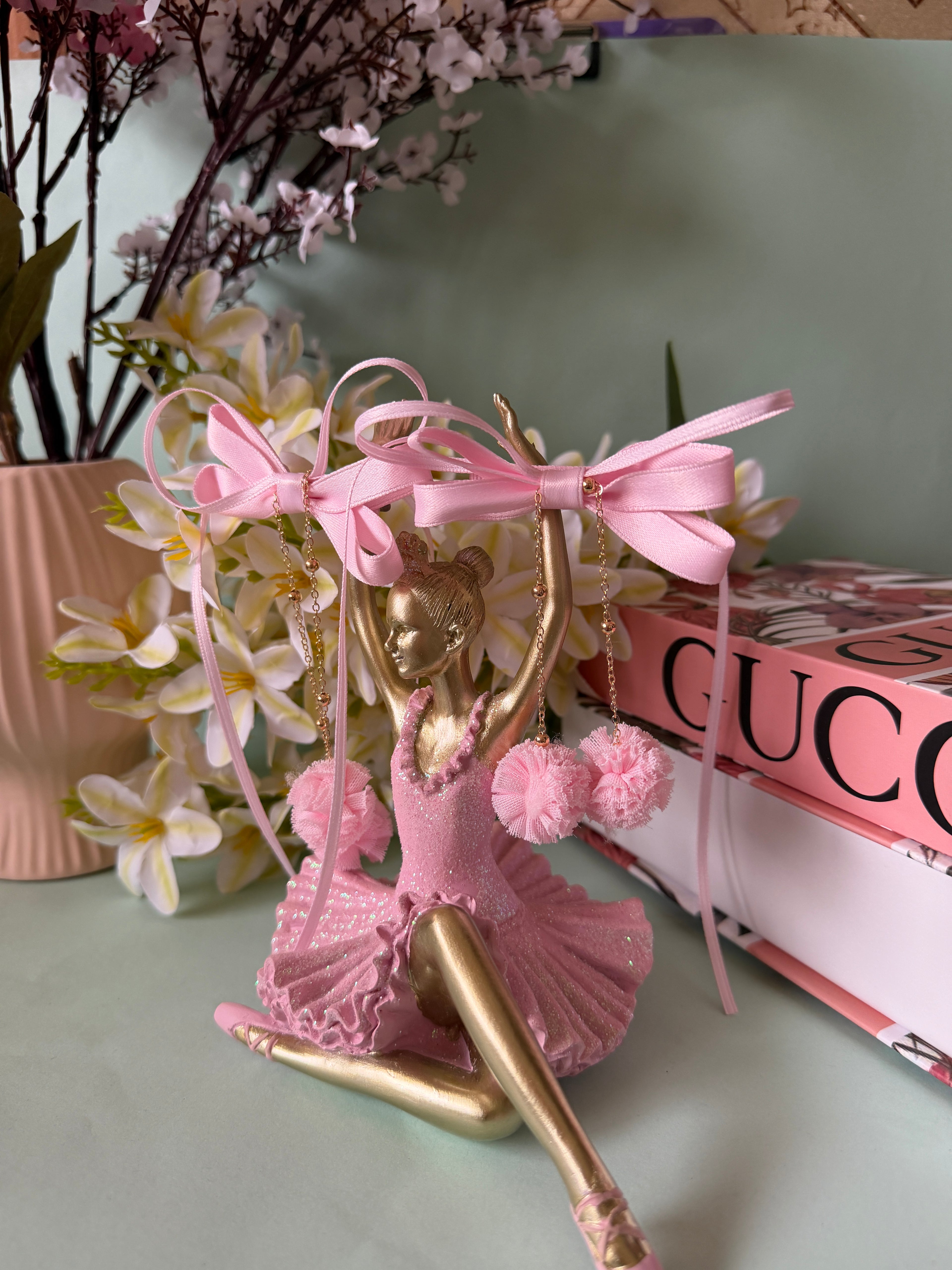 Baby Pink Coquette Ribbon Bow Hair Clips with Pom-Poms