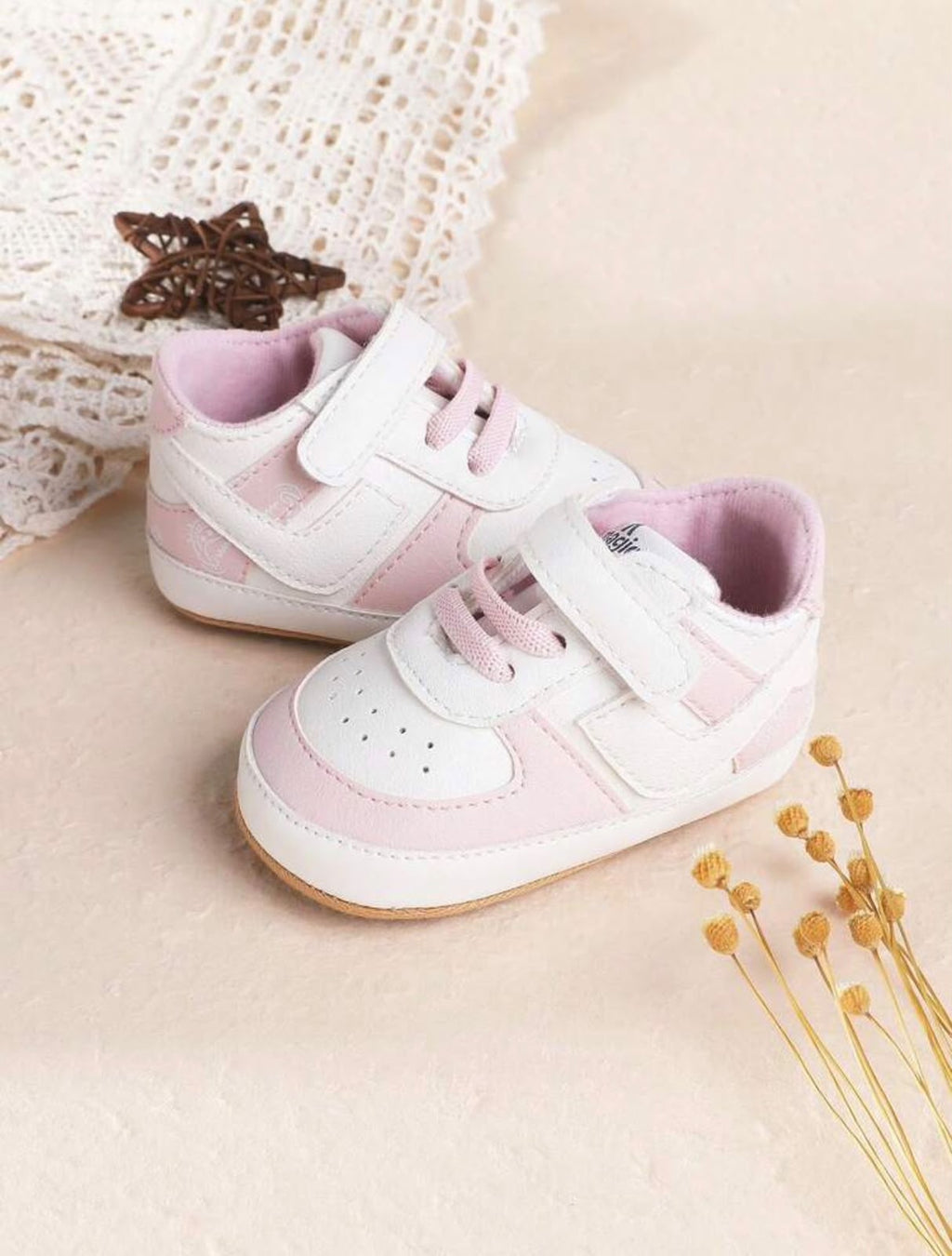 Pink & White Baby Girl Sneakers | Hook and Loop Casual Shoes| 6 to 12 months