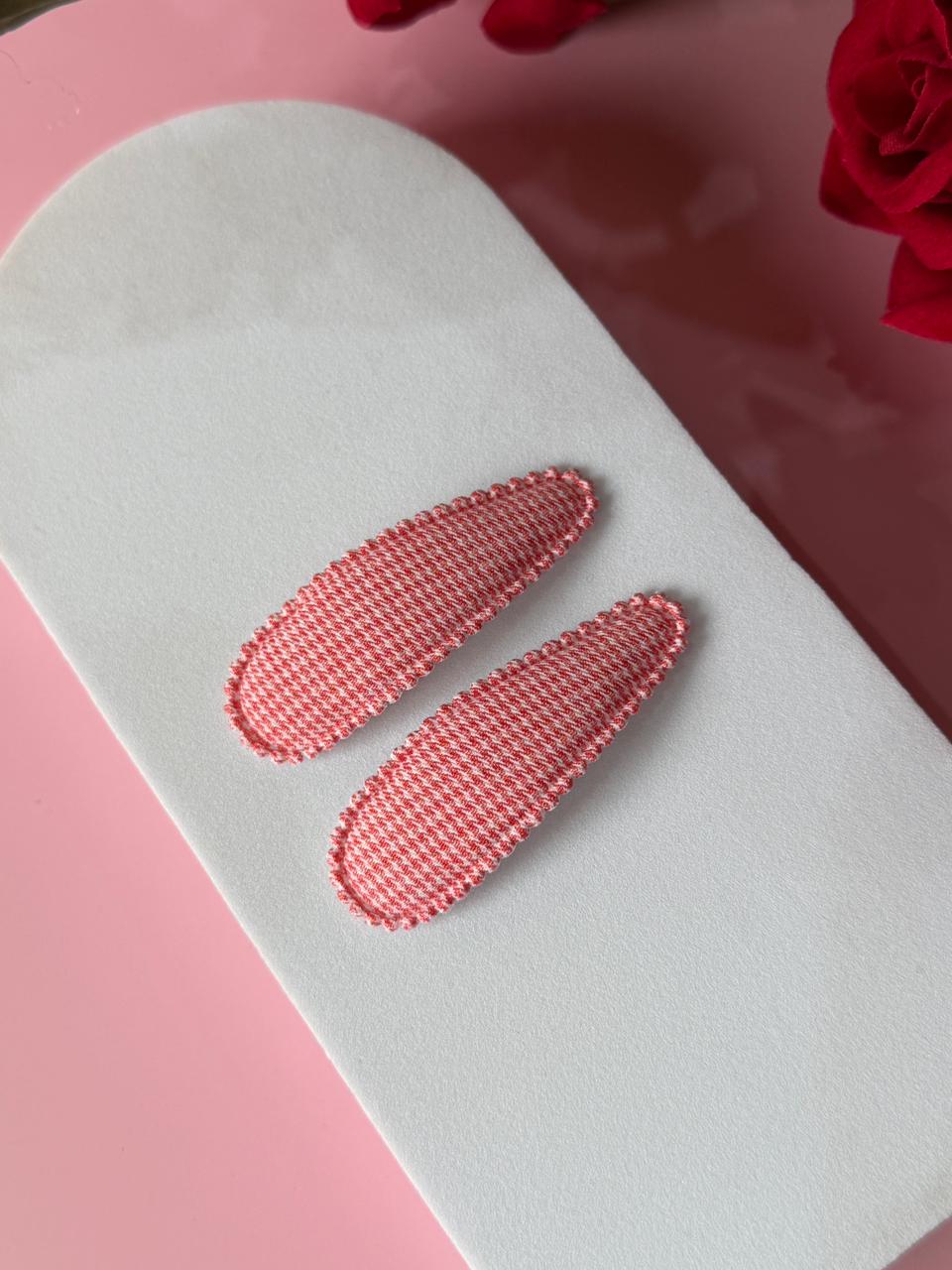 Red Gingham Fabric Snap Hair Clips for Girls
