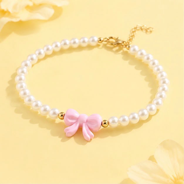 Pink & White Pearl Bow Necklaces