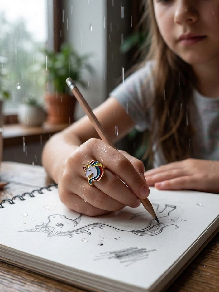 Unicorn Enamel Ring for Girls – Rainbow Unicorn Gold Tone Adjustable Ring | Kids Fantasy Jewellery Gift
