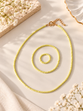 Pastel Yellow Beaded Necklace, Bracelet & Ring