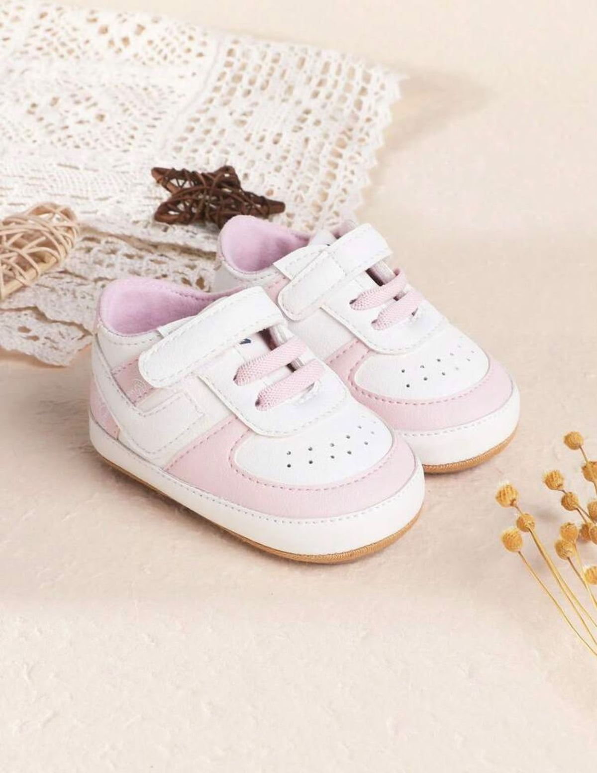 Pink & White Baby Girl Sneakers | Hook and Loop Casual Shoes| 6 to 12 months