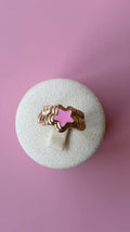Pink Star Cloud Ring – Gold Wavy Band Enamel Star Ring | Trendy Y2K Aesthetic Jewellery for Women & Girls