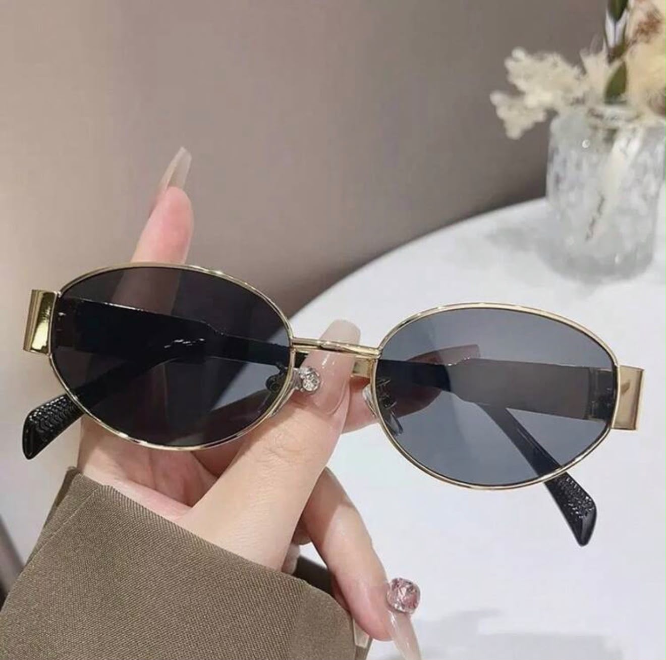 Vintage Oval Sunglasses | Gold Wire Frame, Tinted Lenses