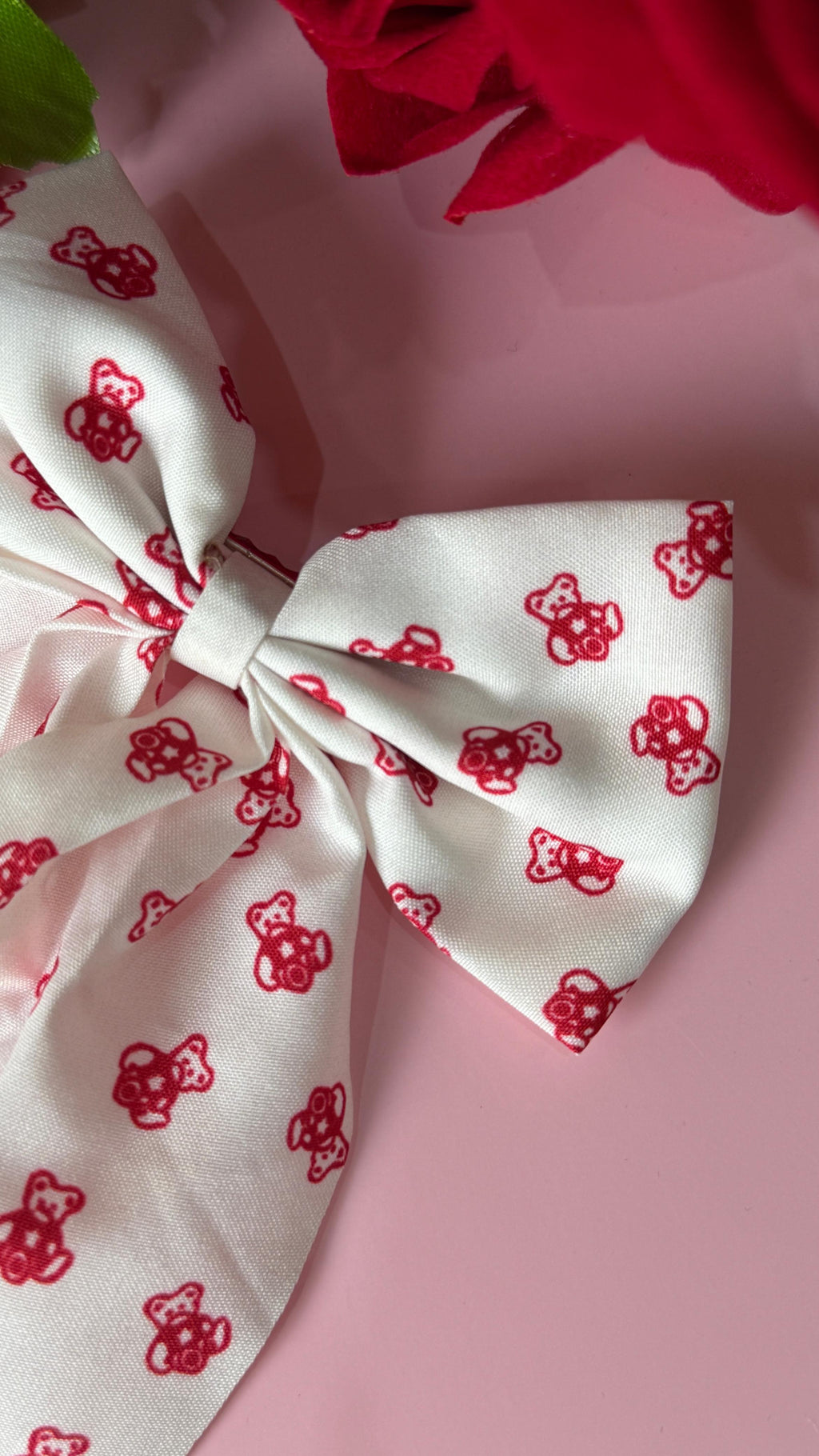 Cute Red Teddy Bear Print Hair Bow