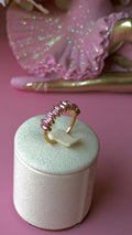 Pink Baguette Crystal Ring – Gold Tone Eternity Band with Pink CZ Stones | Elegant Stacking Ring for Women