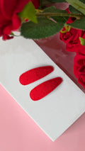 Red Eyelet Fabric Snap Hair Clips for Girls