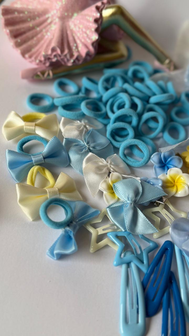 Blue & Yellow Hair Accessories Mega Set for Girls | Kids Gift Box