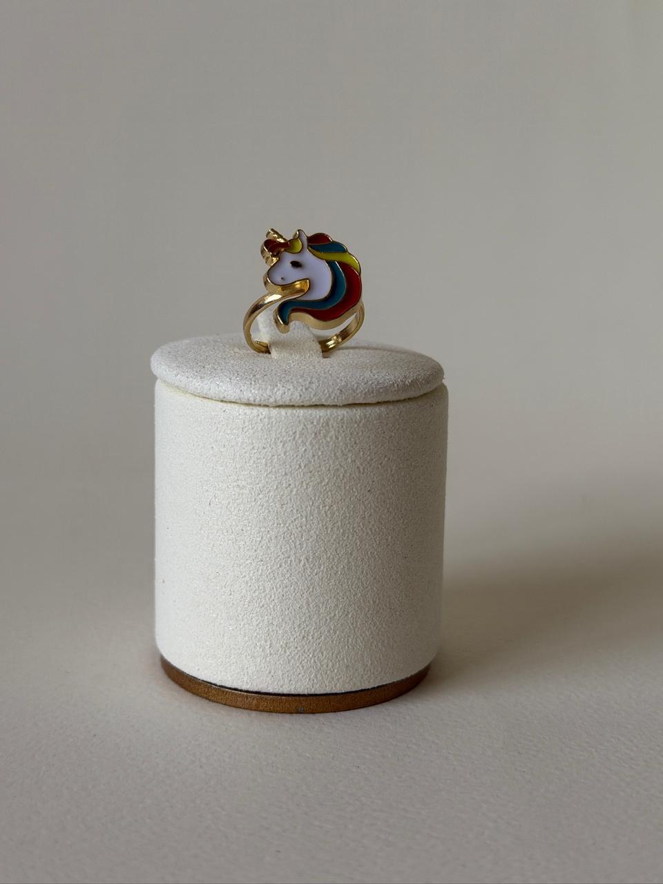 Unicorn Enamel Ring for Girls – Rainbow Unicorn Gold Tone Adjustable Ring | Kids Fantasy Jewellery Gift