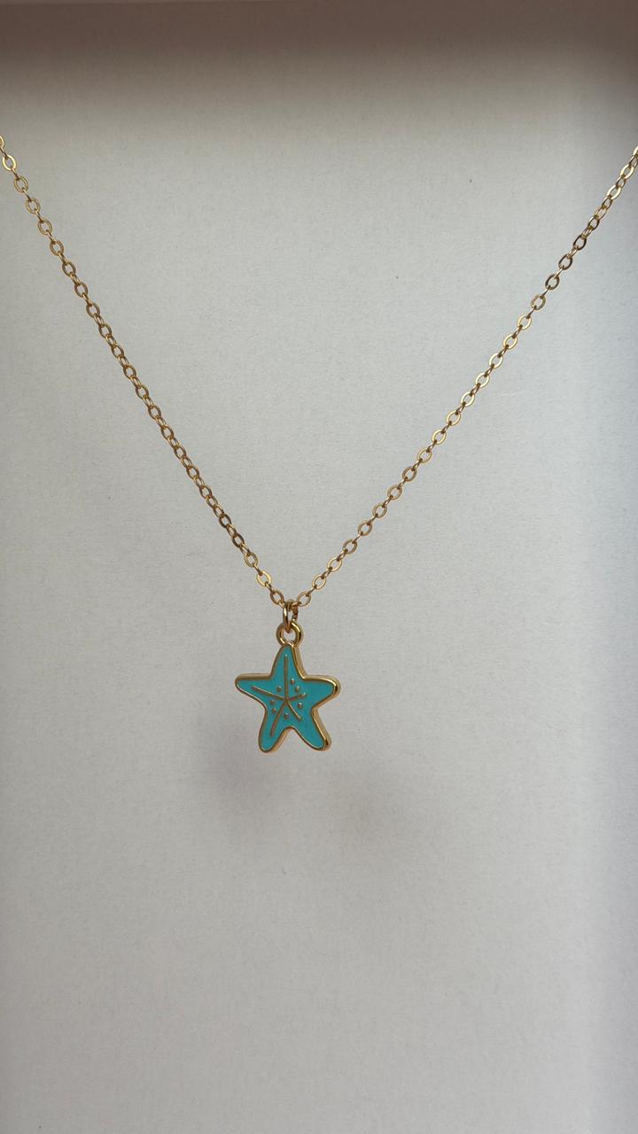 Ocean Charm Necklace Set of 3 – Mermaid Tail, Starfish & Seashell | Gold Chain Enamel Pendant Necklaces for Girls