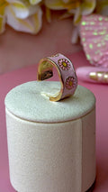Pink Daisy Enamel Band Ring – Wide Floral Gold Tone Adjustable Ring | Boho Daisy Jewellery for Women & Girls