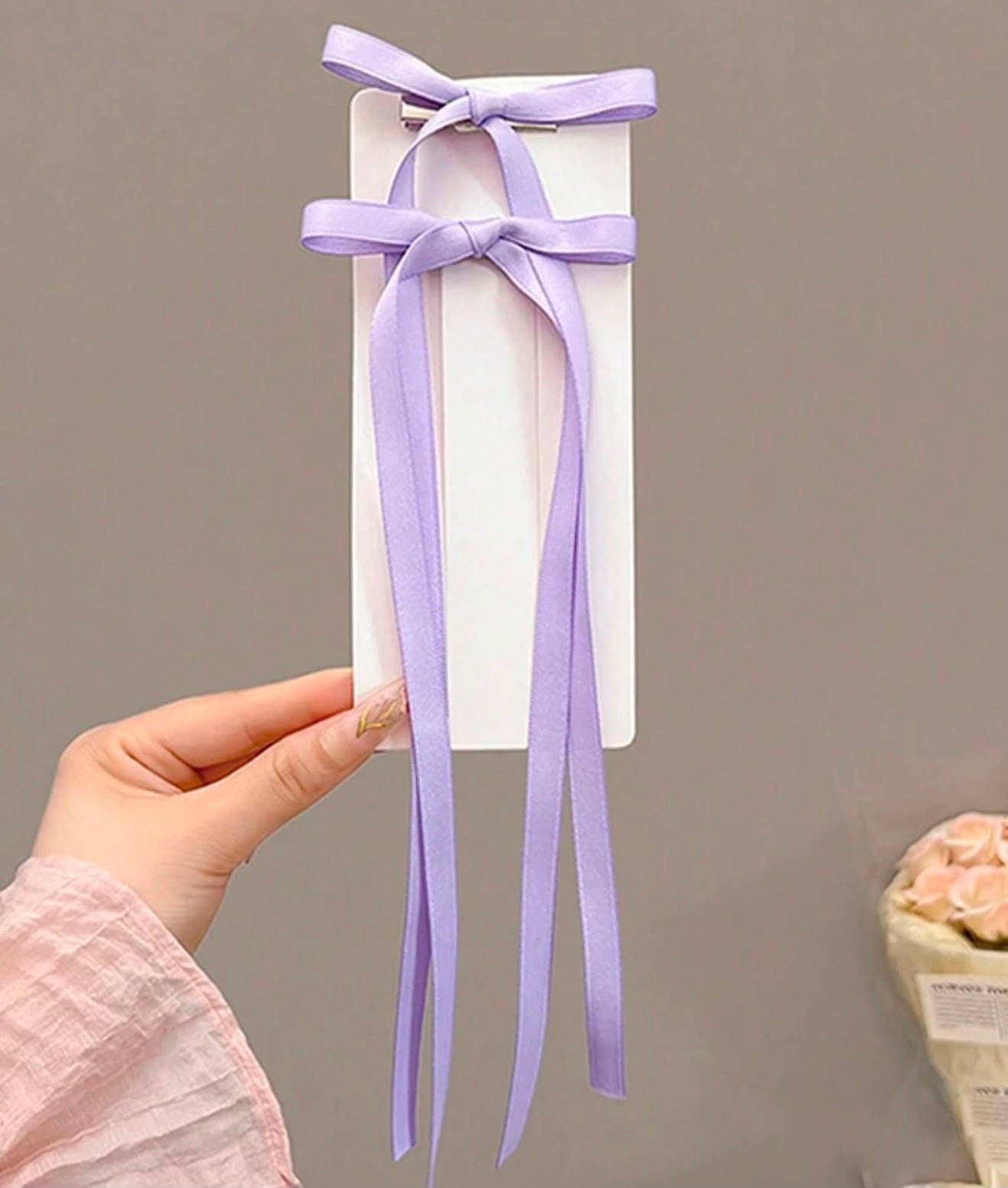 Long Tail Satin Ribbon Bow Hair Tie – Pastel Streamer Hair Accessory