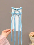 Long Tail Satin Ribbon Bow Hair Tie – Pastel Streamer Hair Accessory