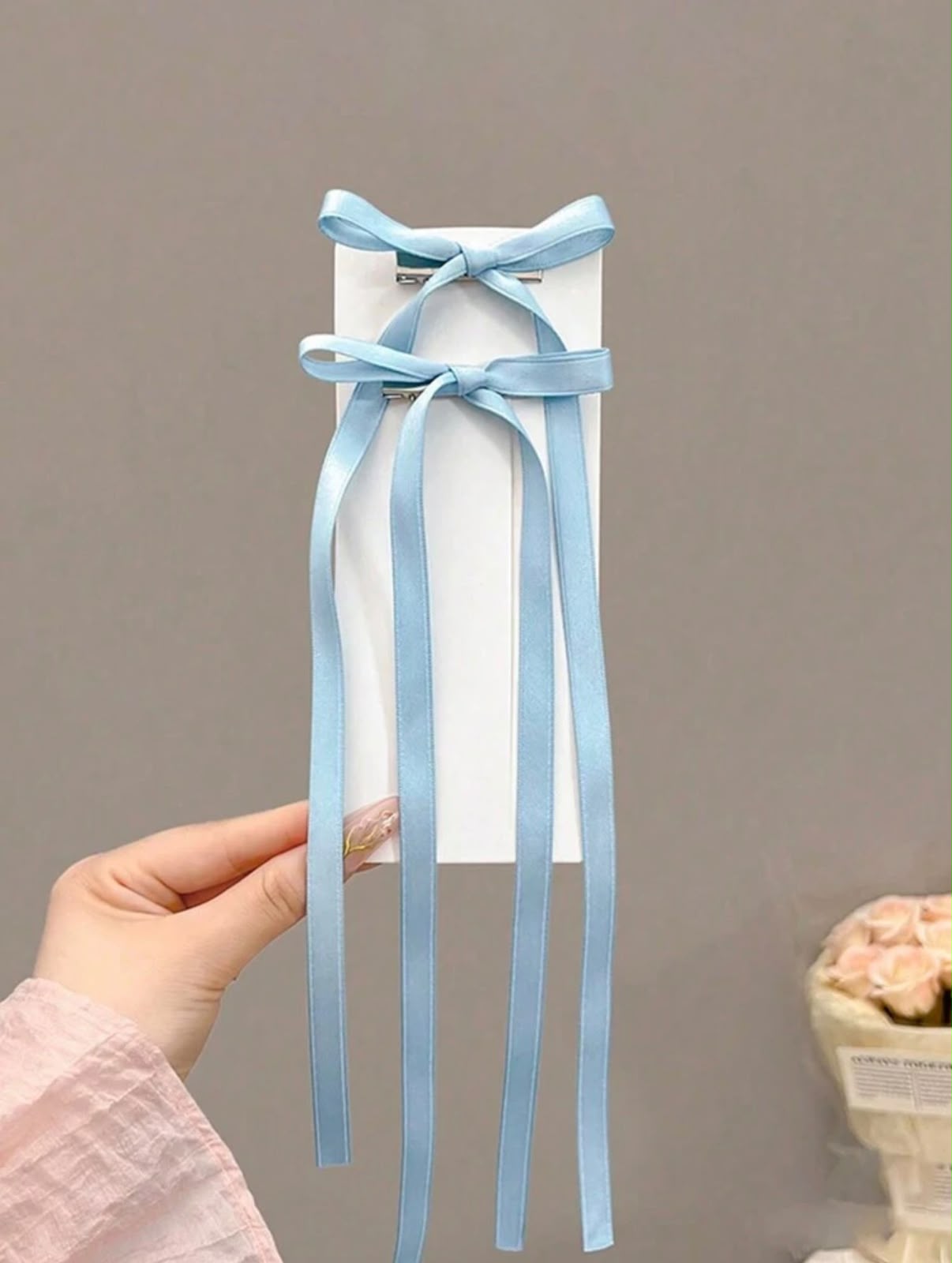 Long Tail Satin Ribbon Bow Hair Tie – Pastel Streamer Hair Accessory