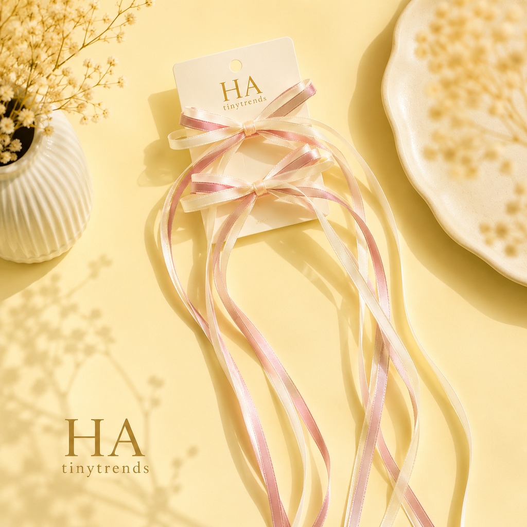 Coquette Long-Tail Ribbon Bow Clips | Double Layer Satin & Lace Hair Accessories