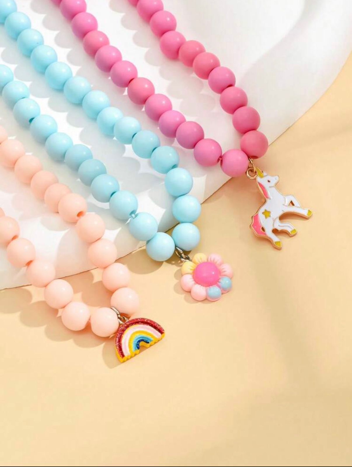 Pink Beaded Unicorn Pendant Necklace for Girls