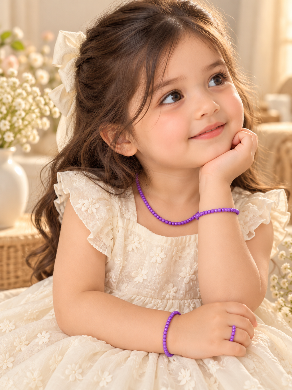 Pastel Yellow Beaded Necklace, Bracelet & Ring