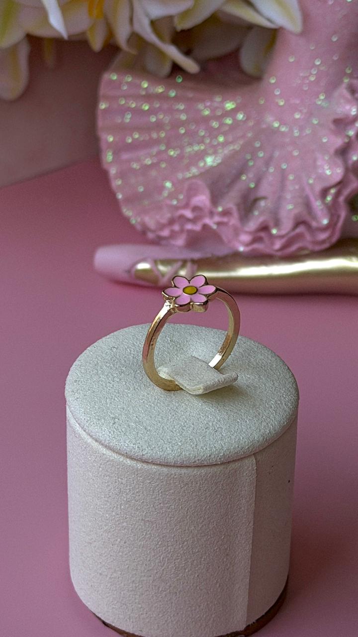 Pink Daisy Flower Ring – Gold Tone Enamel Floral Ring for Girls & Women | Cute Boho Daisy Jewellery