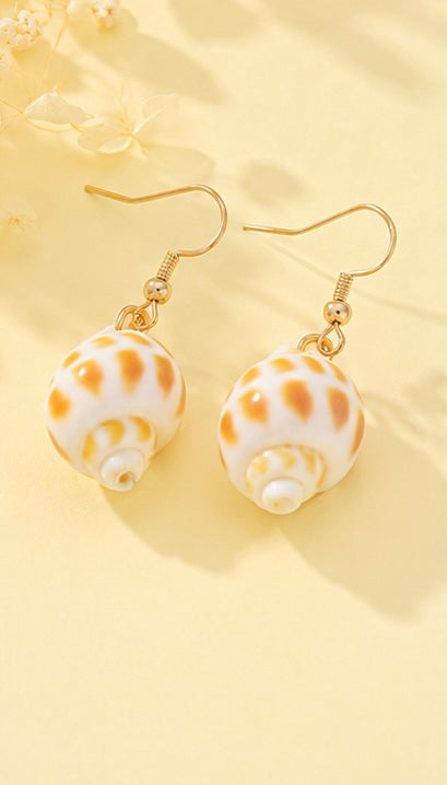 Natural Seashell Drop Earrings – Boho Spiral Shell Dangles