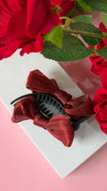 Elegant Deep Red Ribbon Banana Clip