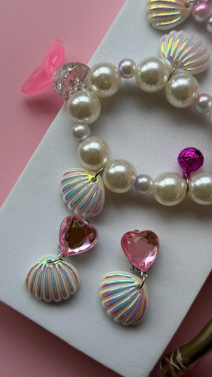 Girls Mermaid jewellery Set – Pearl Necklace Bracelet Earrings & Ring | Kids Ocean Princess Gift Set