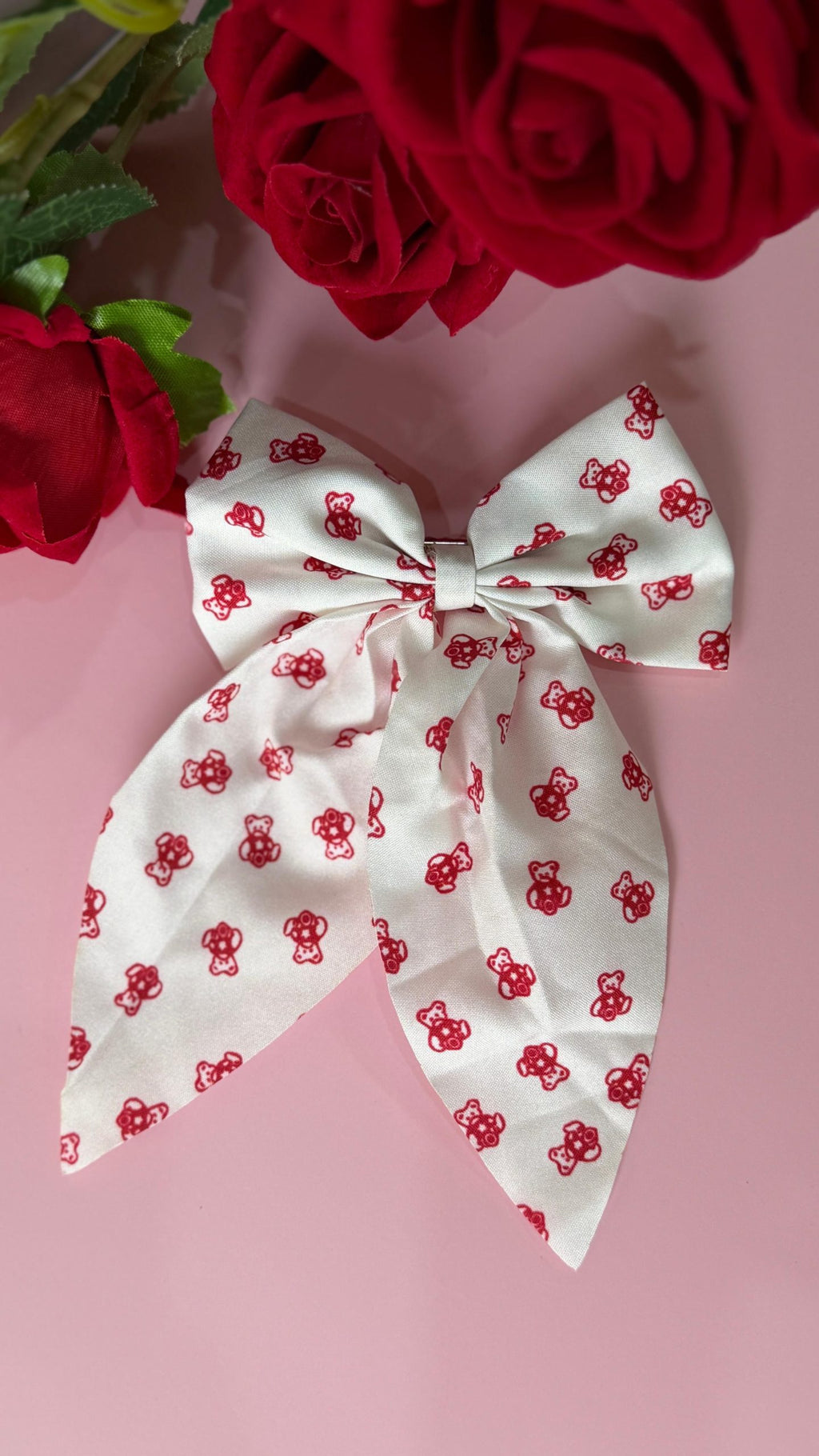 Cute Red Teddy Bear Print Hair Bow