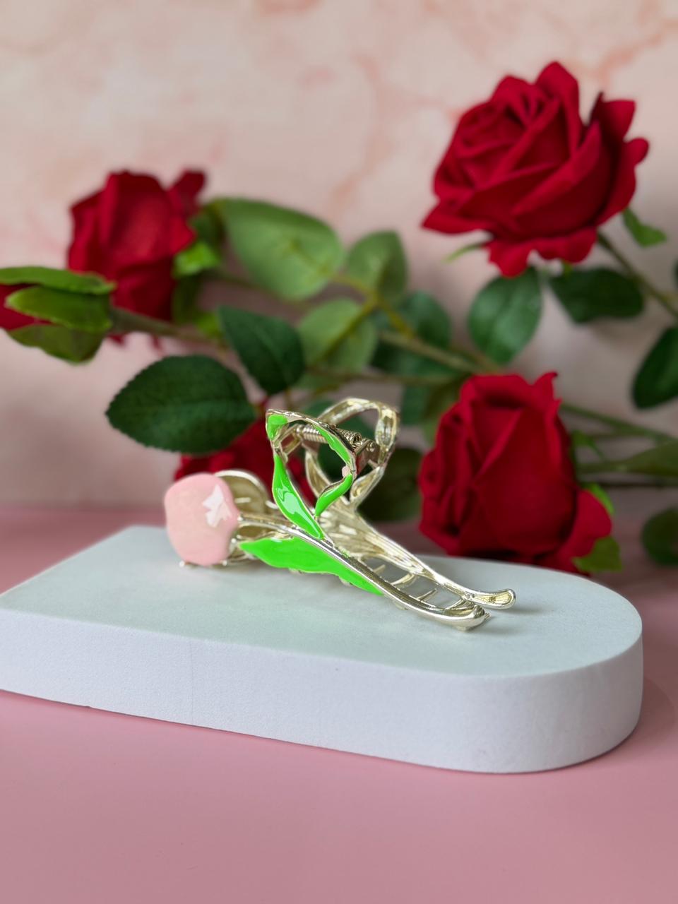 Pink Tulip Metal Hair Claw Clip | Floral Girls Hair Accessory
