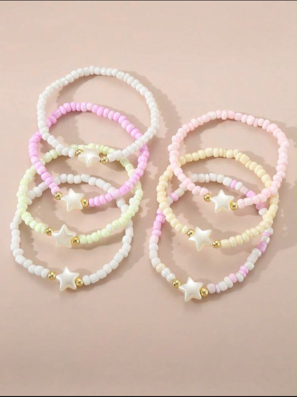 Pastel Beaded Star Bracelet Set|Seed Bead Bracelets with Gold Accents & Mother-of-Pearl Stars