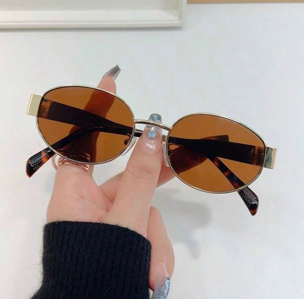 Vintage Oval Sunglasses | Gold Wire Frame, Tinted Lenses