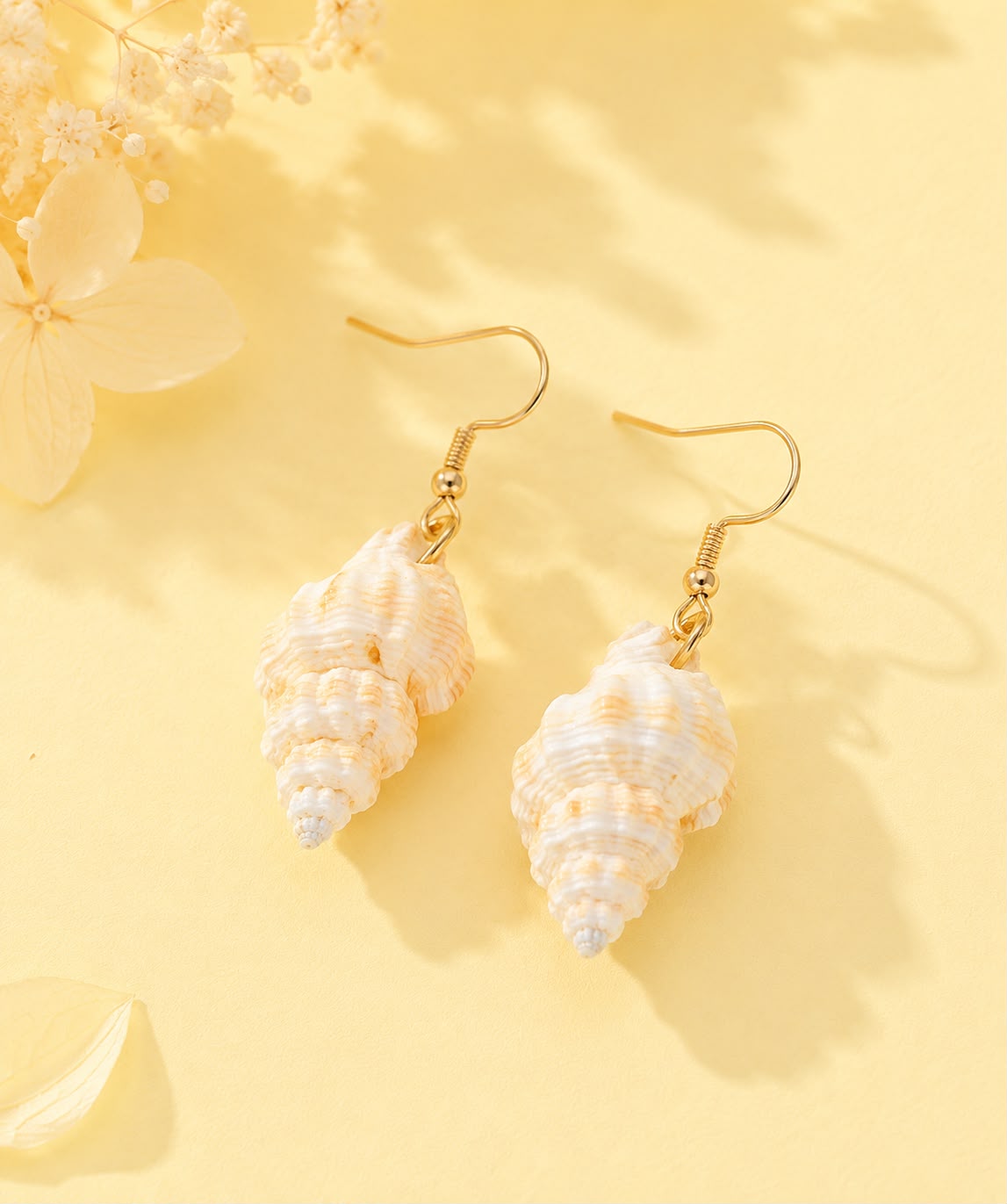 Natural Seashell Drop Earrings – Boho Spiral Shell Dangles