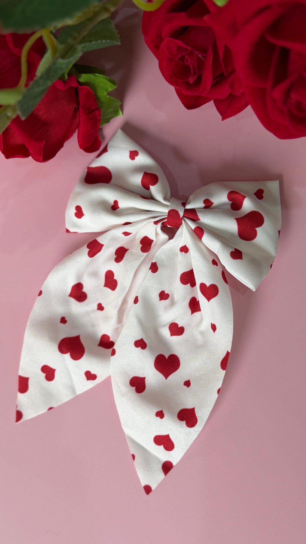 Red Heart Print Hair Bow for Girls