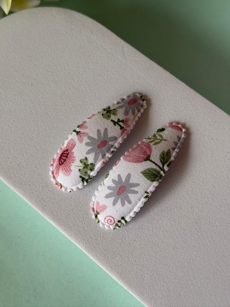 Vintage Floral Fabric Snap Hair Clips