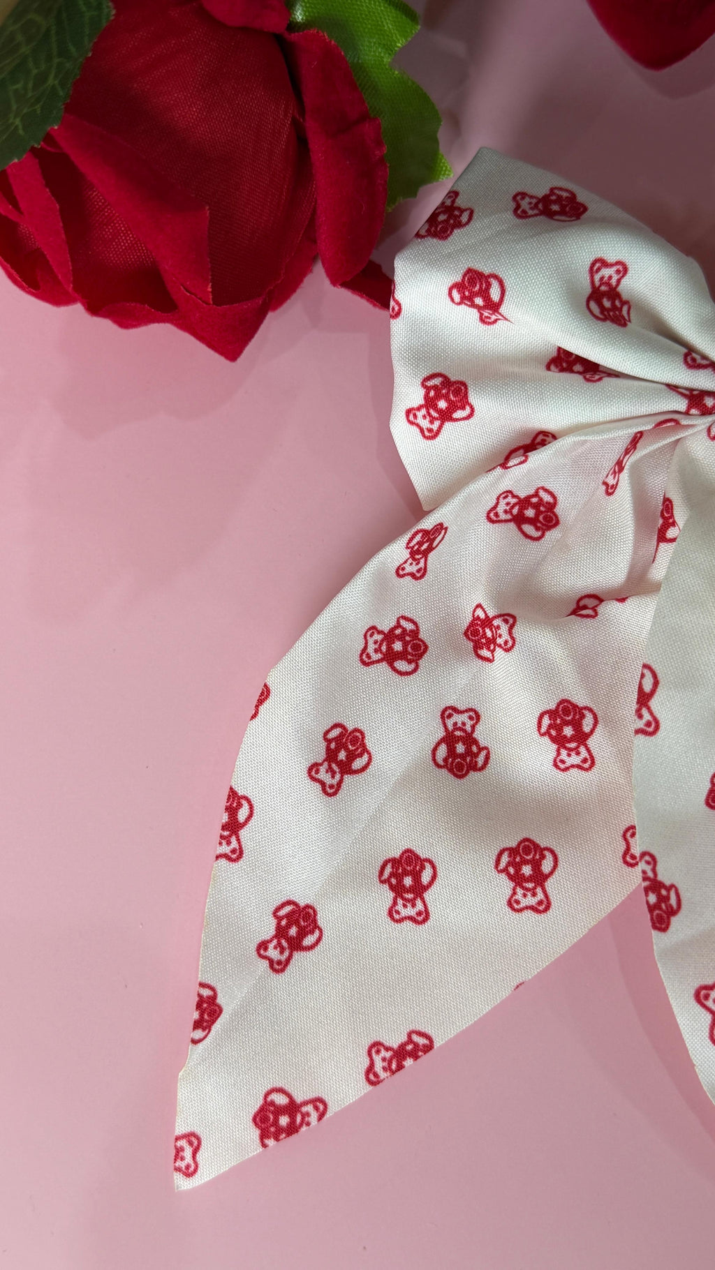 Cute Red Teddy Bear Print Hair Bow
