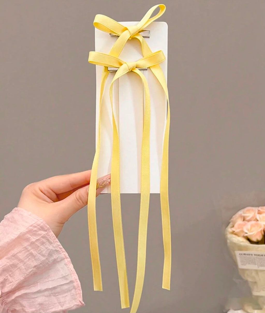 Long Tail Satin Ribbon Bow Hair Tie – Pastel Streamer Hair Accessory