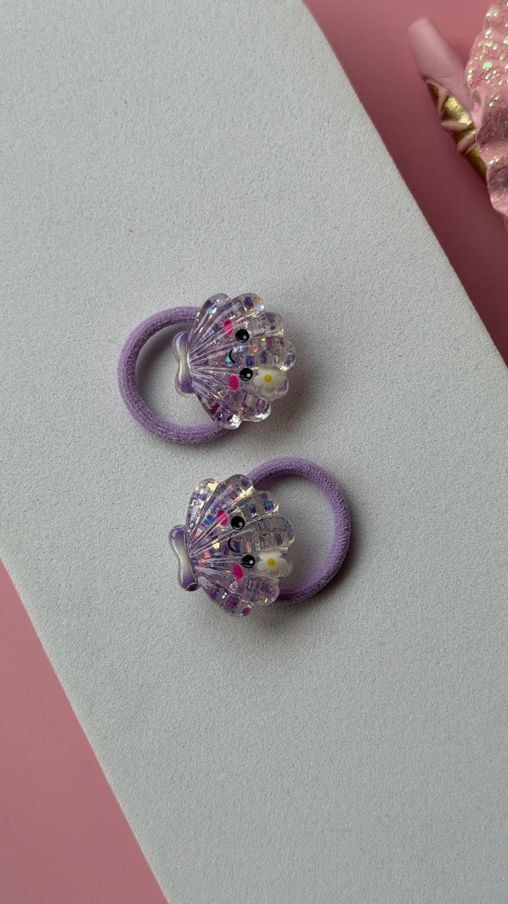 Pastel Purple Glitter Seashell Hair Ties