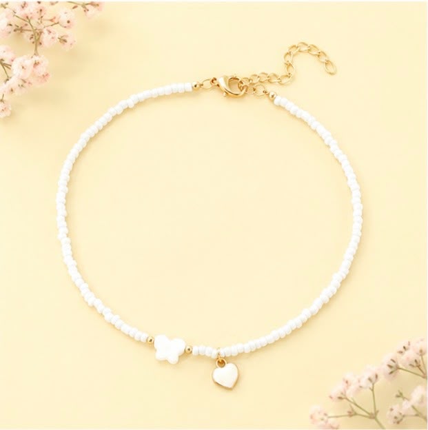 Colorful Beaded Butterfly &amp; Heart Charm Necklaces