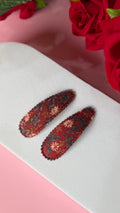 Burgundy Floral Fabric Snap Hair Clips for Girls