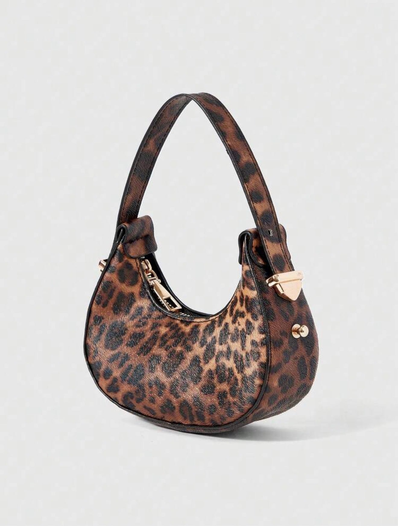 Mini Leopard Print Crescent Shoulder Bag