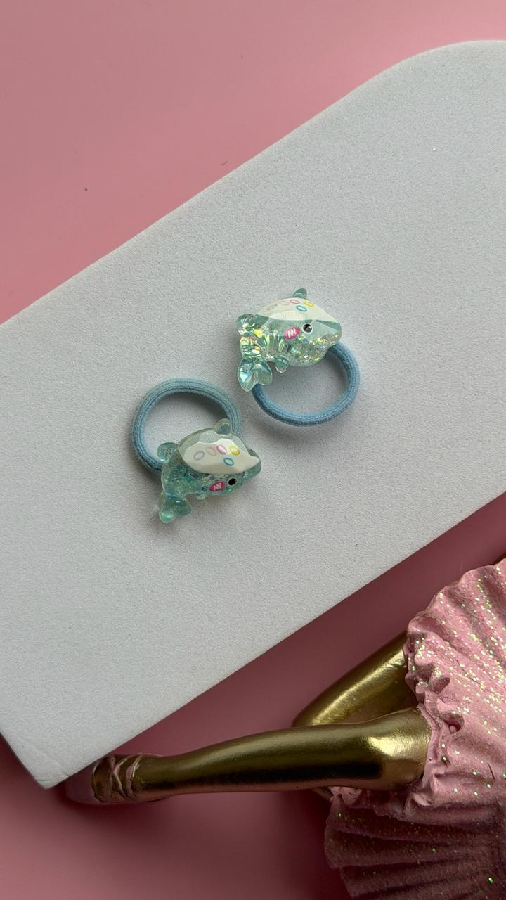 Pastel Blue Glitter Dolphin Hair Ties