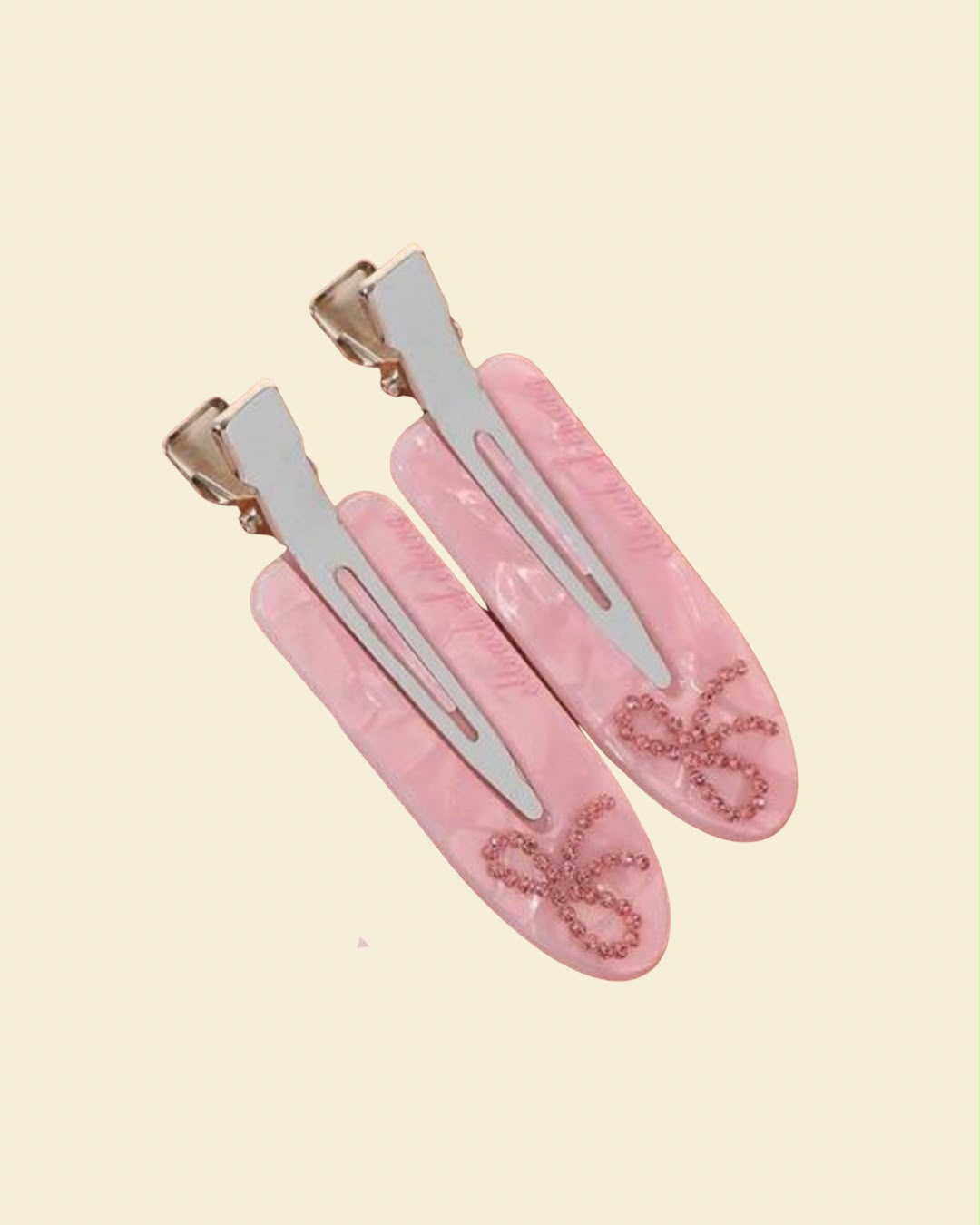 Pink Rhinestone Bow Hair Clips | Floral Polka Dot Alligator Clips Set